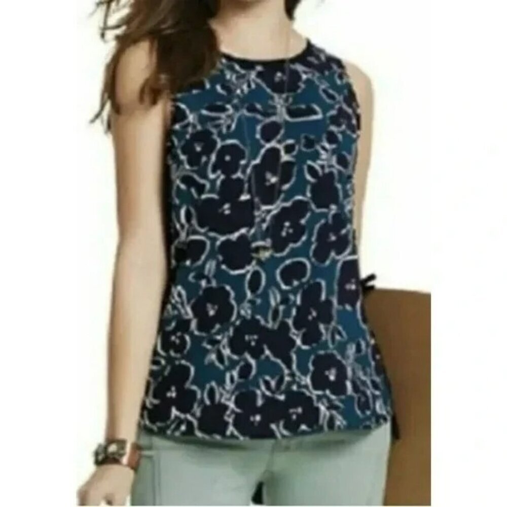 CABI Warhol Sleeveless Blouse Teal Purple Floral Sz S #3087 NWOT